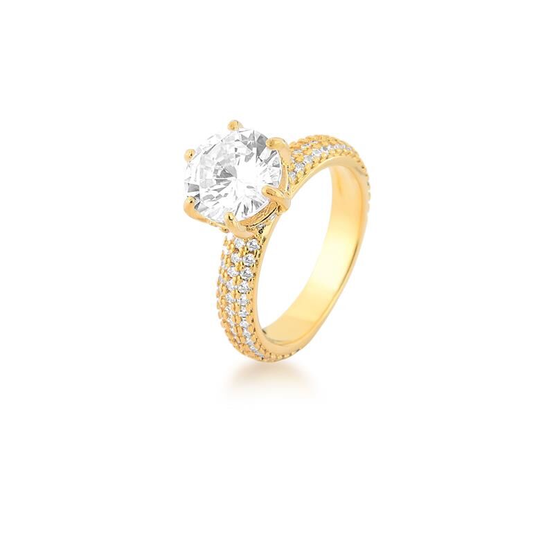 BAGUE SOLITAIRE ZIRCON PLAQUÉ OR 24K
