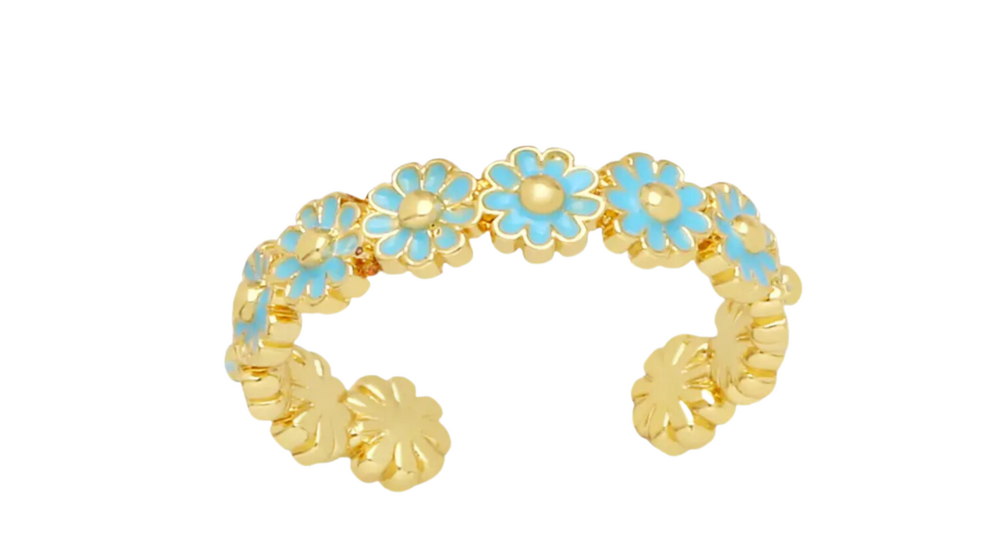 BAGUE FLEURS BLEU